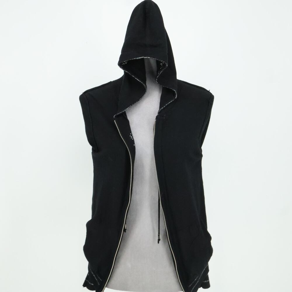 BCBG Max Azria Jacket Juniors Large Black Hooded Pockets Rhinestones Full Zip - Picture 15 of 16